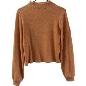 SO orange women’s crew mock neck ribbed knit pullover cozy sweater
